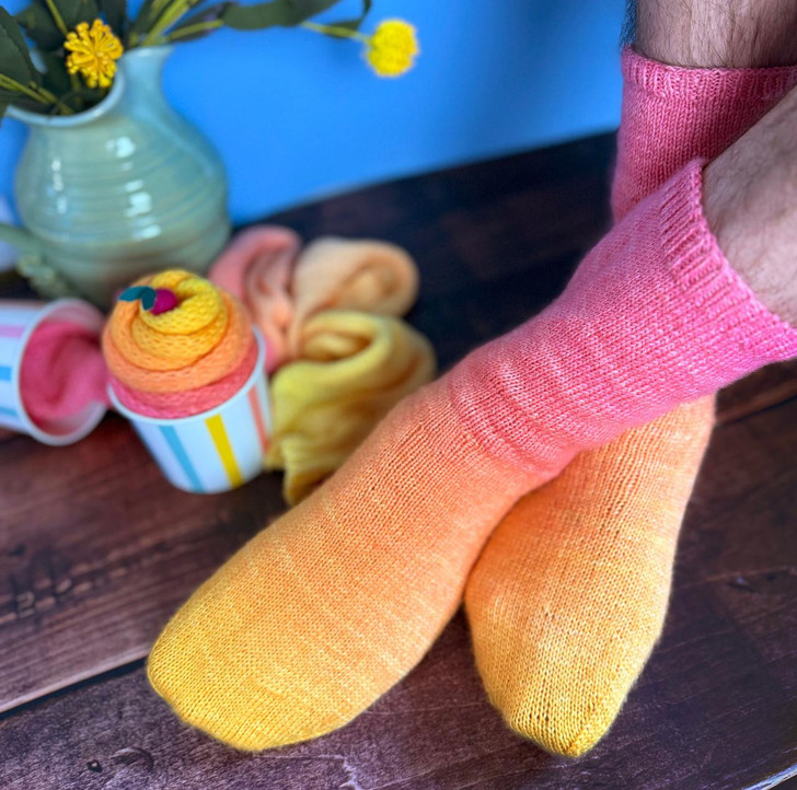 Our Sweet Sorbet Socks are created to use with our hand-swirled, hand-dyed sock blanks created in your favorite flavors! These socks are very simple to let the bright, fun colors shift and let the gradient do all the color changes for you. Your toes will thank you.