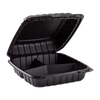 8 x 8 x 3 MFPP 3 Compartment Hinged Take Out Container Black - Case of 200