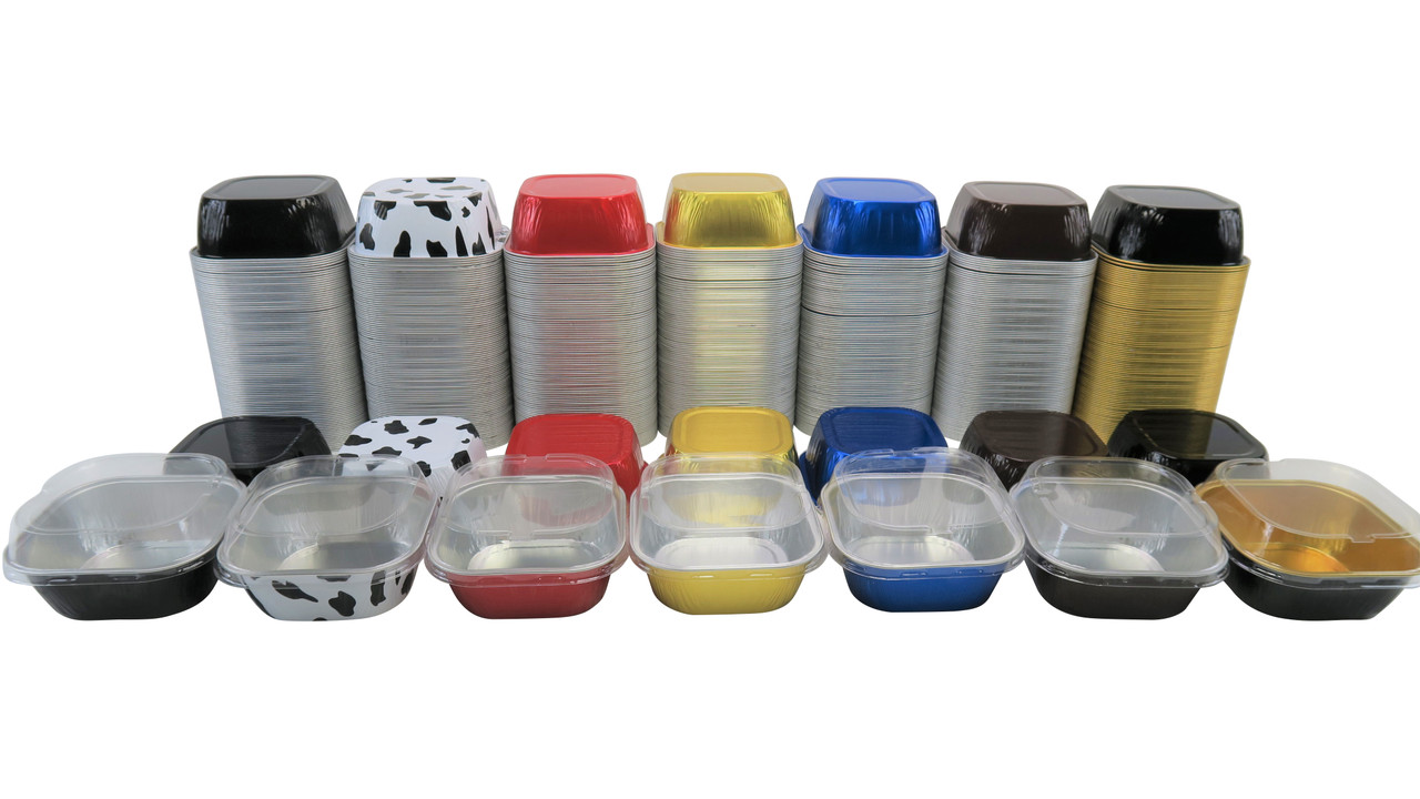 4 Square Colored Disposable Aluminum Dessert pan with Lid