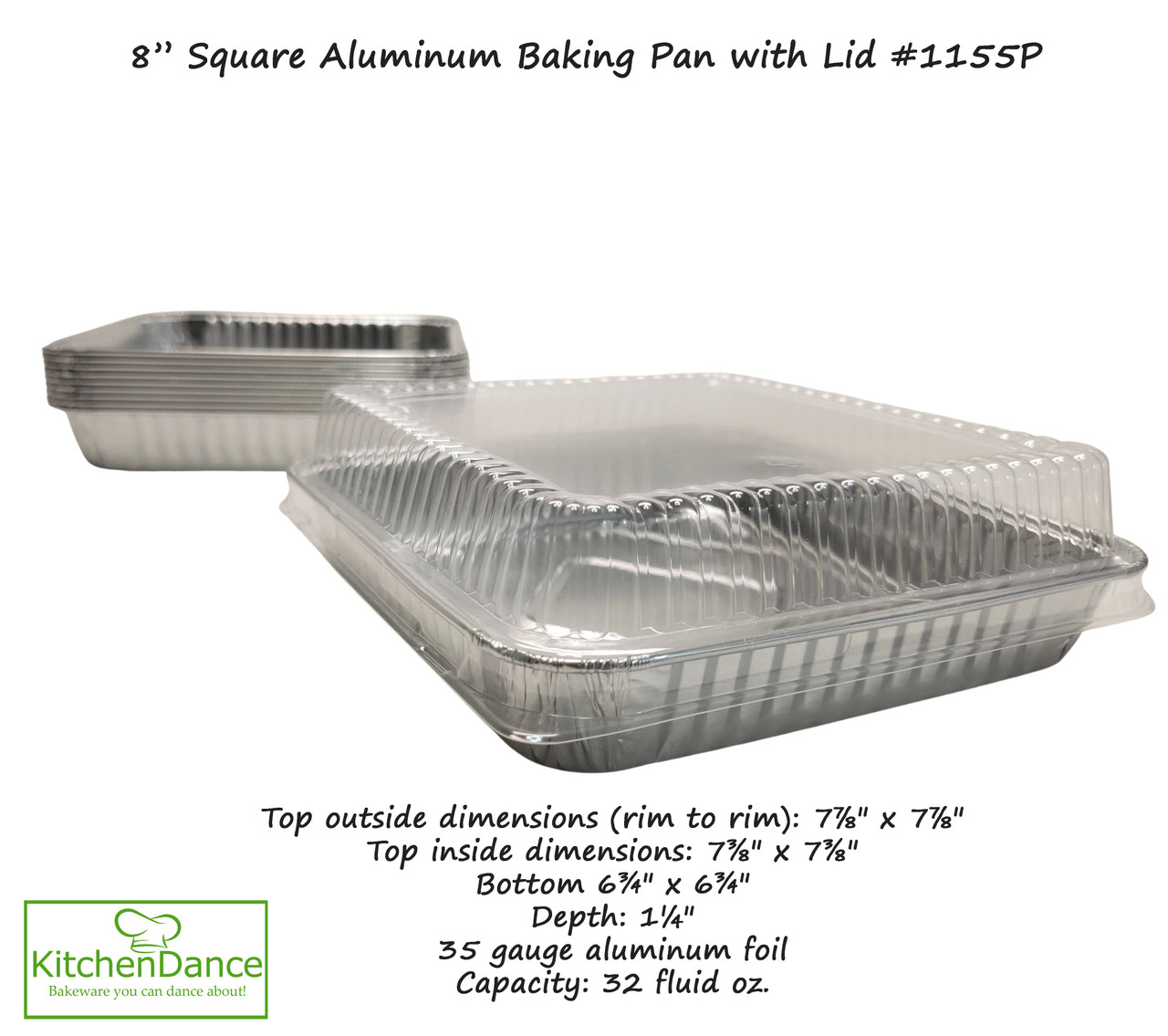 8" Square Disposable Baking Pan with Plastic Lid - Case of 500 - #1155P 