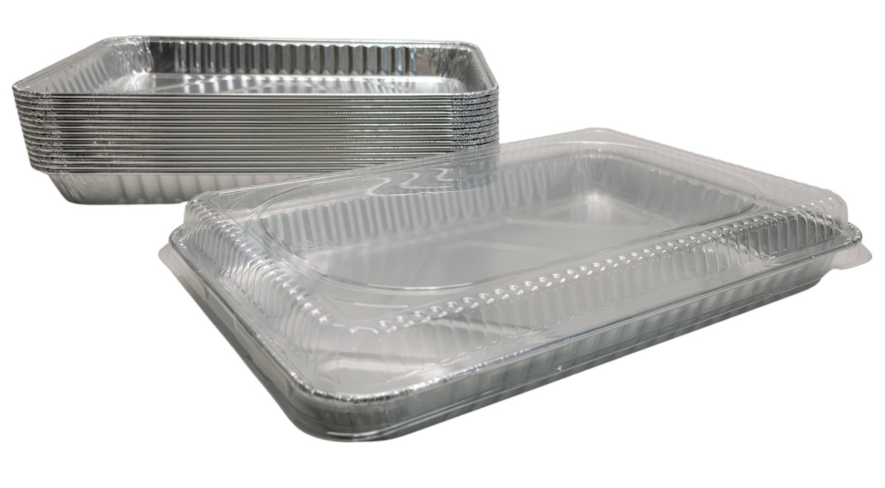 Disposable Aluminum Quarter Sheet Cake Pan w/ Plastic Dome Lid