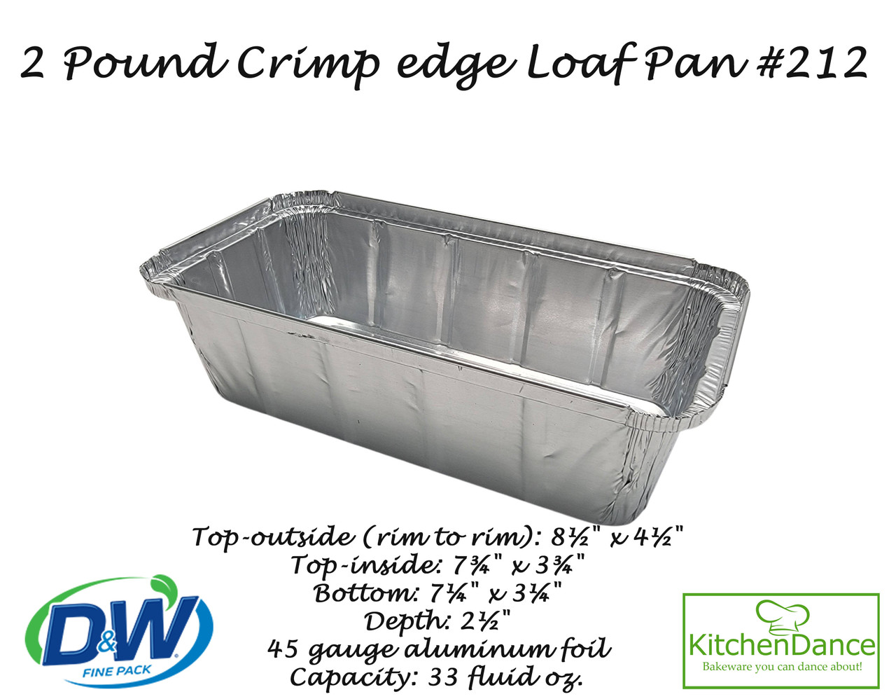 2 lb. Disposable Aluminum Loaf Pan with Crimp-on Board Lid  Case of 500 - #212L