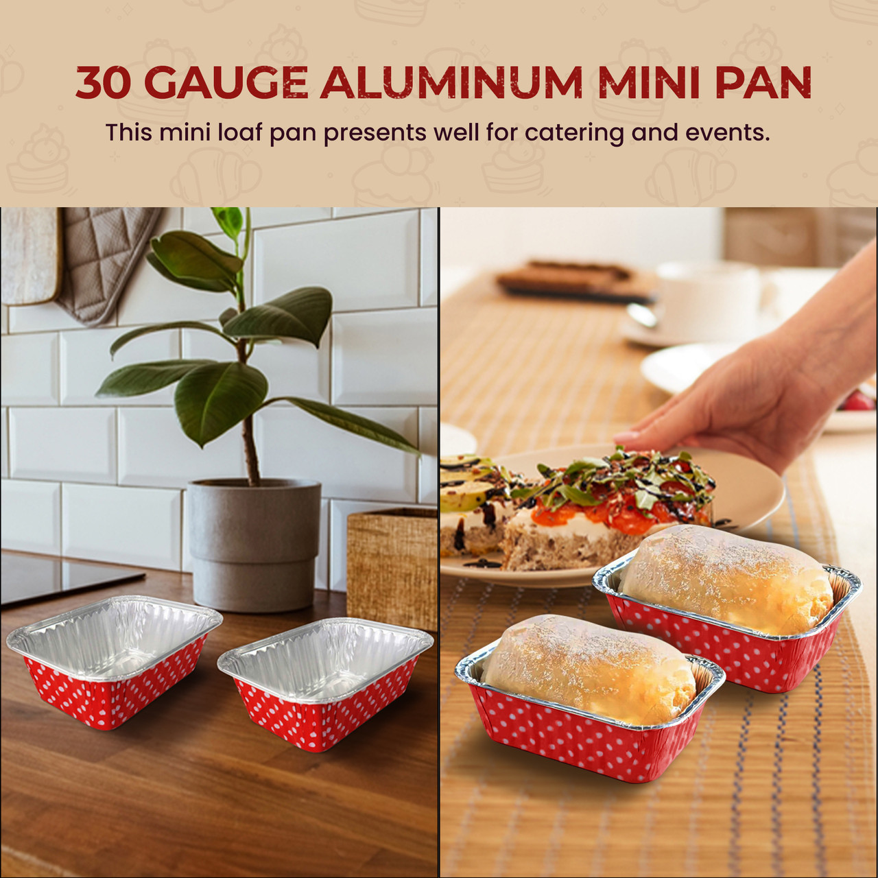 Shop Mini Foil Loaf Pans with Lids: Polka Dot Red Mini Loaf Pans