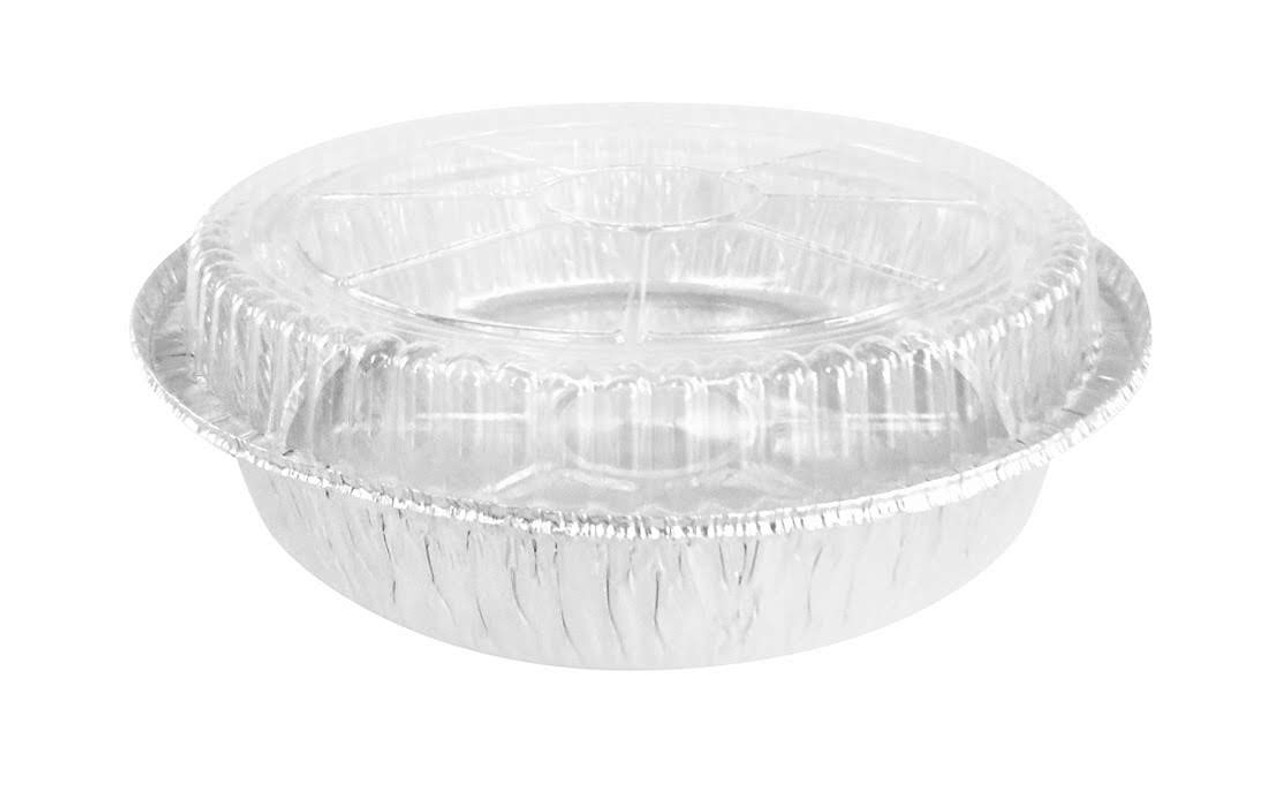 Disposable Aluminum Foil Pan Baking Oven Safe Round 7' with Dome Clear Lids