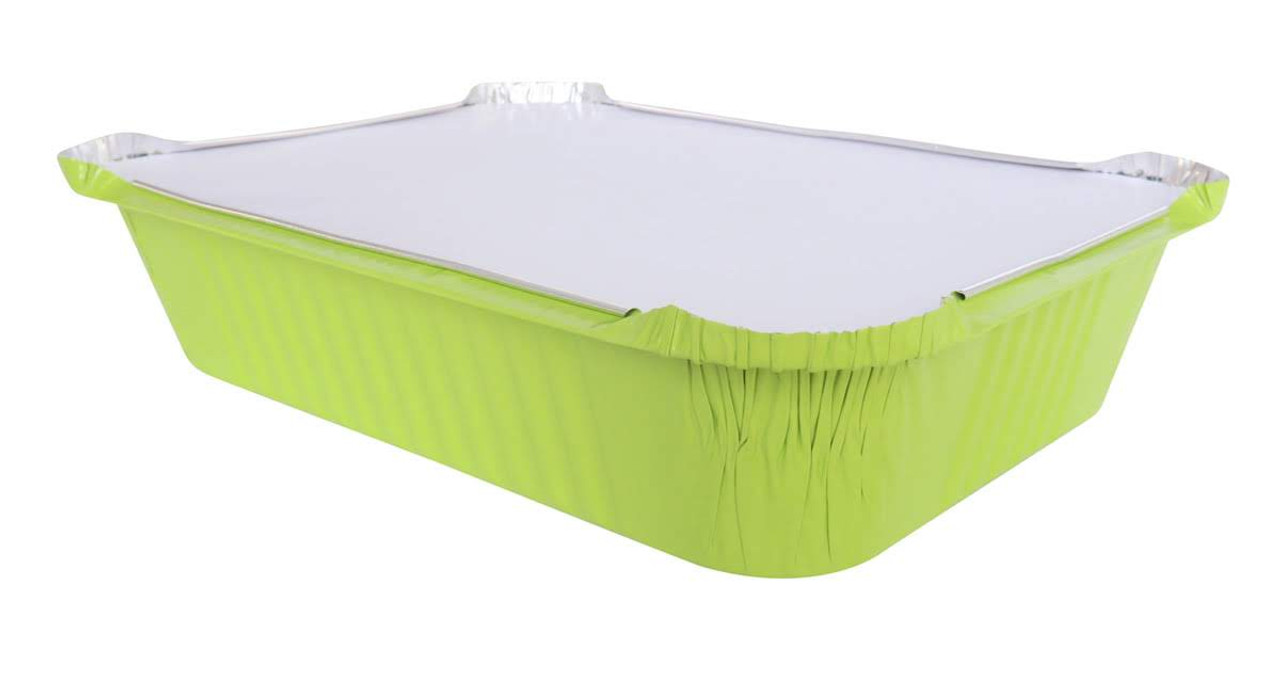 3.75 lb. Colored Carryout Foil Pan with Board Lid - Case of 500 - #3227L