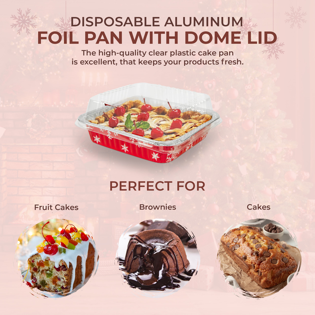 8" Square Holiday Cake Pan with Plastic Lid - Case of 100  #9101X