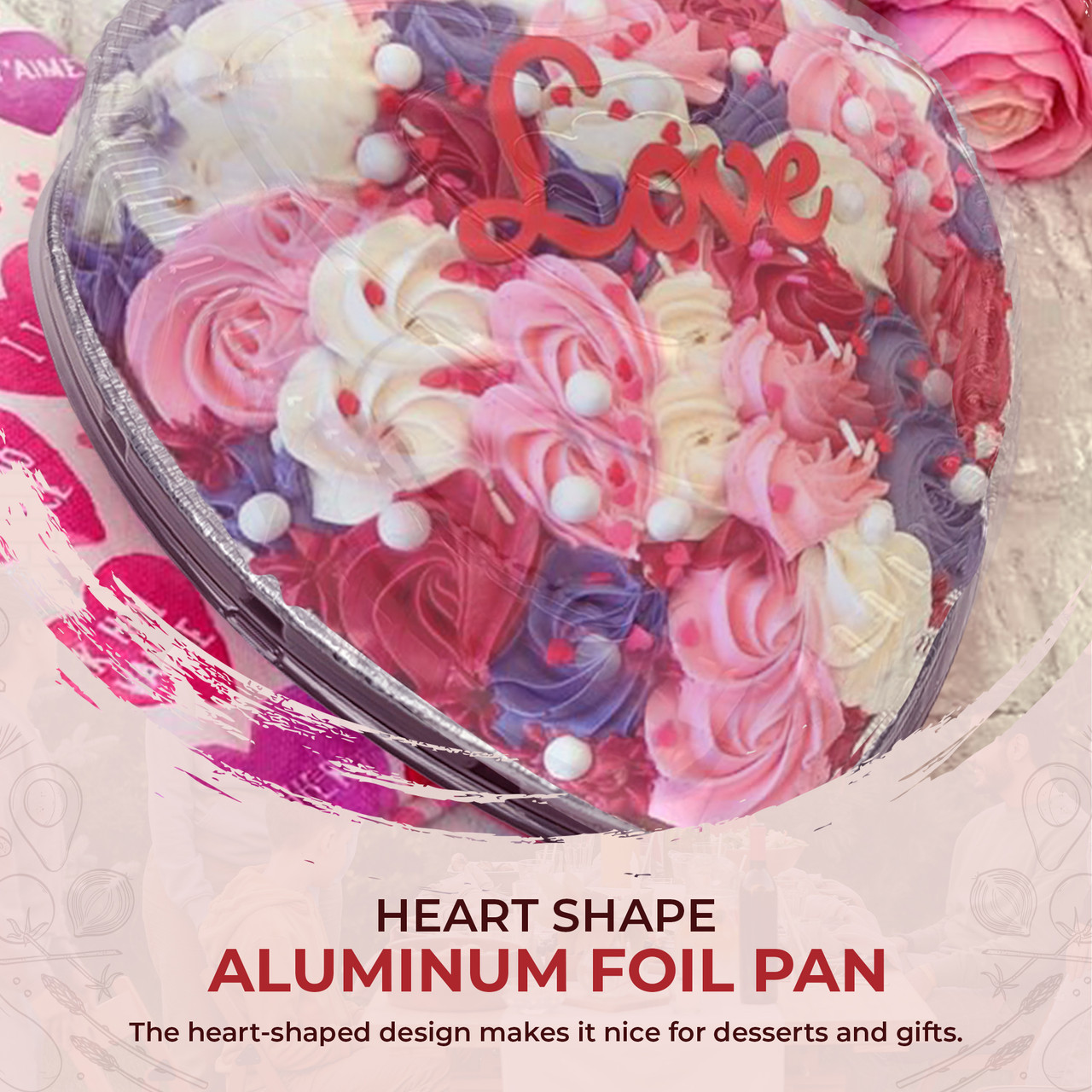 Handi-Foil Red Aluminum Foil Heart Cake Pan (PANS ONLY NO LIDS) 100/CS