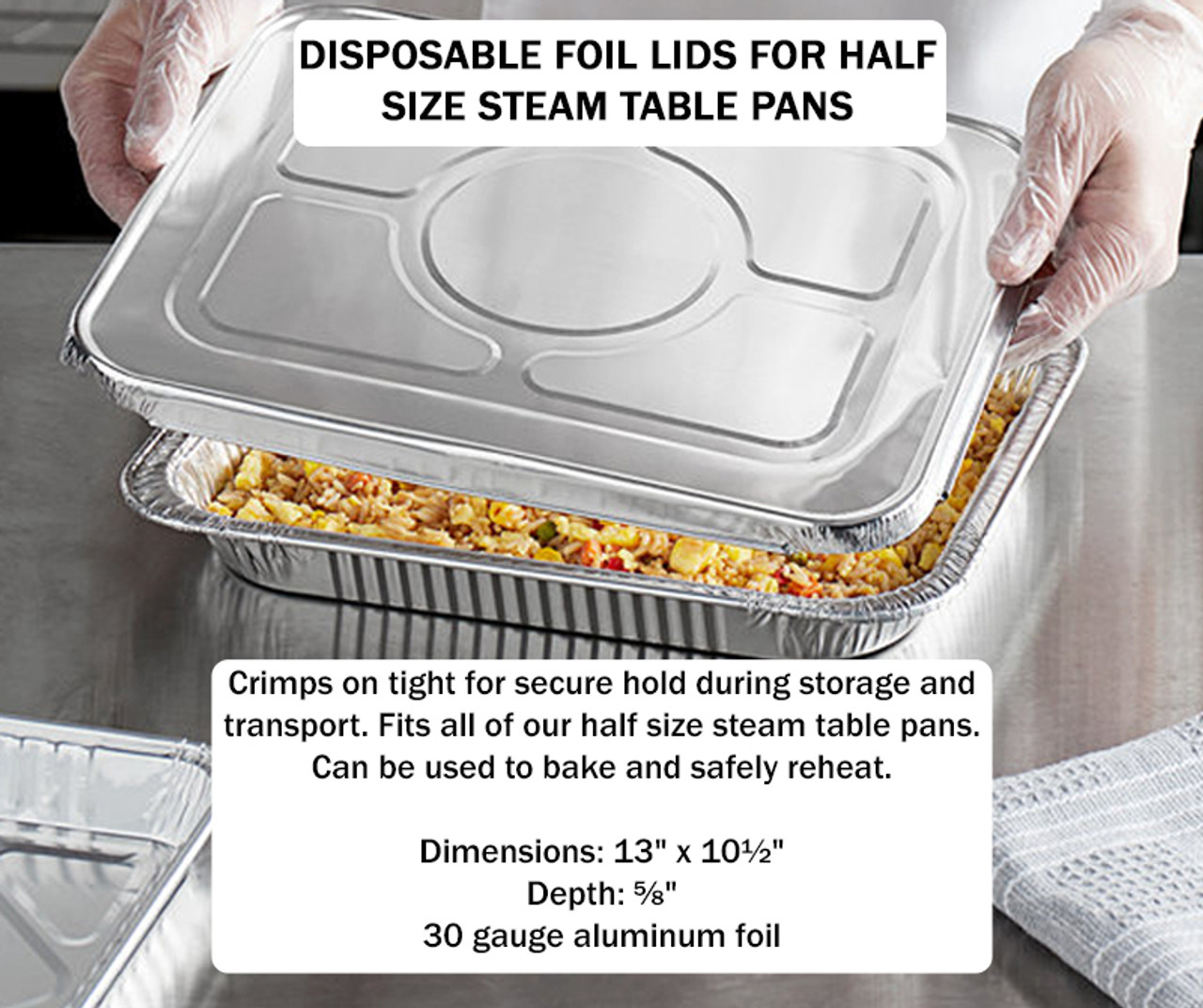 Disposable Foil Lids for Half Size Steam Table Pan - Case of 100 - #8200