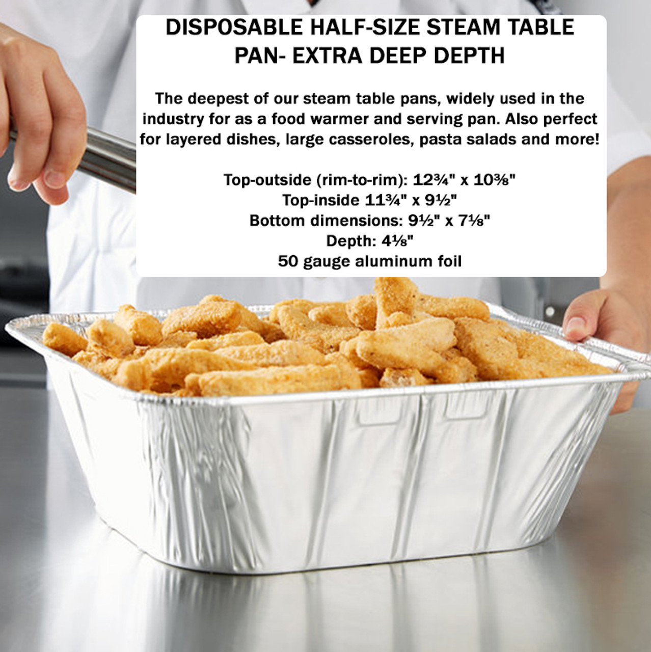 Extra Deep Half Size Steam Table  Pan with Foil Lid -  Case of 100 - #4288L