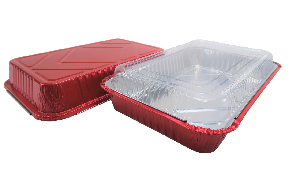 4 ½ lb. Colored Disposable Food Pan w/ Plastic Lid - Case of 200  #52180P