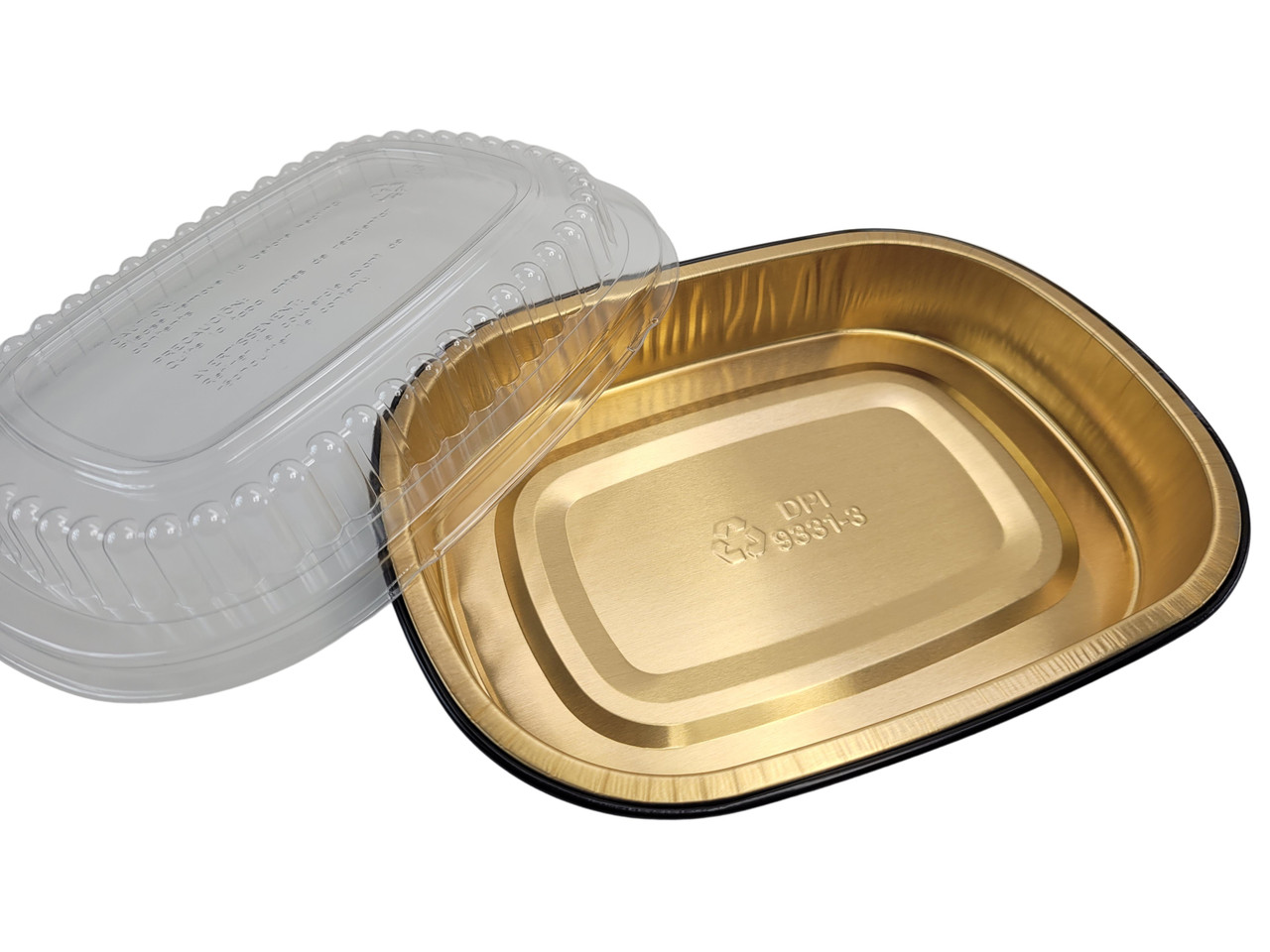 23 oz.  Black and Gold Foil Entrée or Take Out Pan with Dome Lid - Case of 100