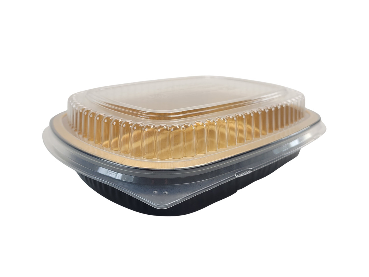 11.25 X 8.88 X 2.16 Aluminum Carry-Out Container, Black And Gold Base  With Clear Dome, 50 Ct.