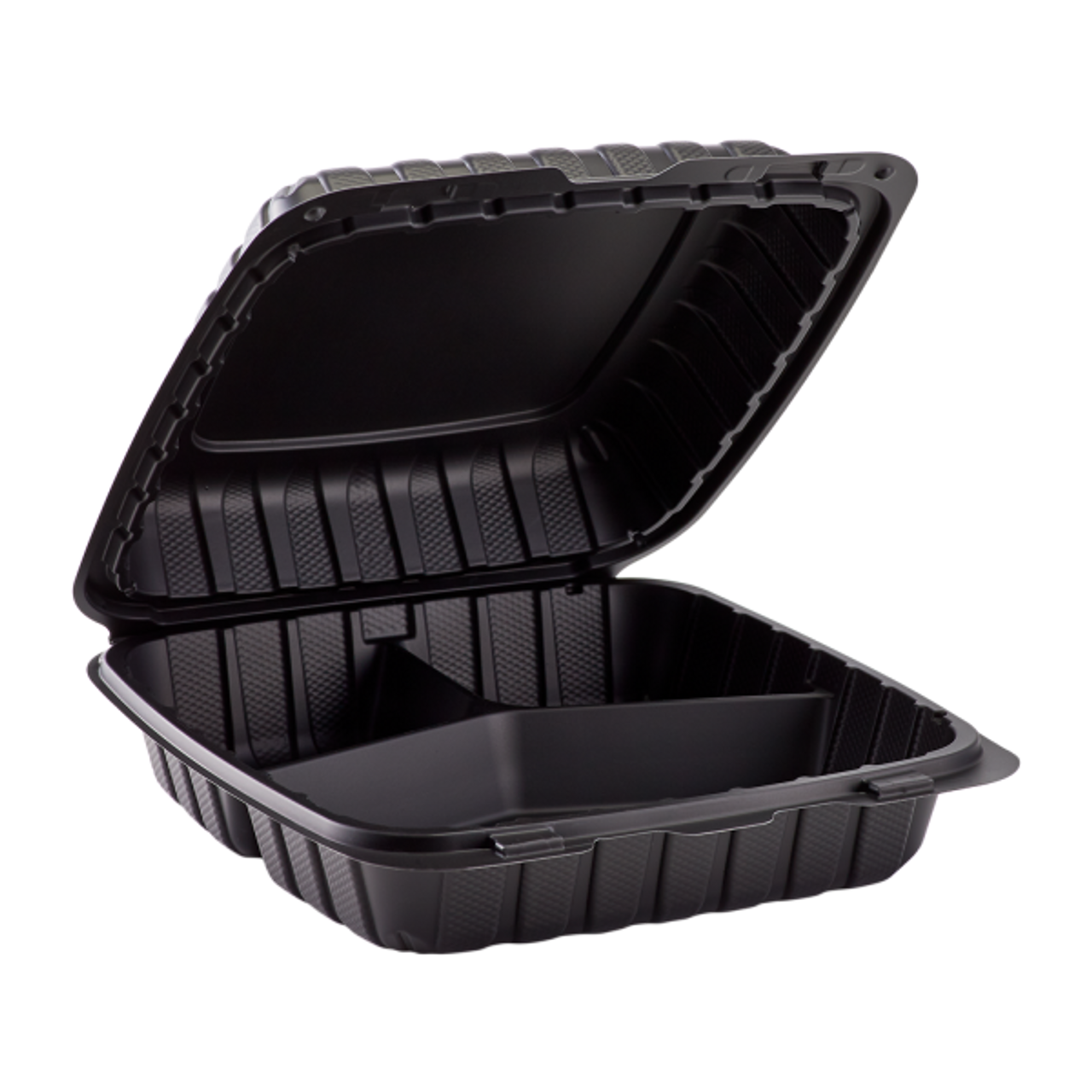  9 x 9 x 3 MFPP 3 Compartment Hinged Take Out Container -Black - Case of 150