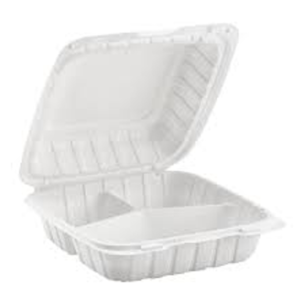 9 x 9 x 3 MFPP 3 Compartment Clear Hinged Take Out Container - Case of 150