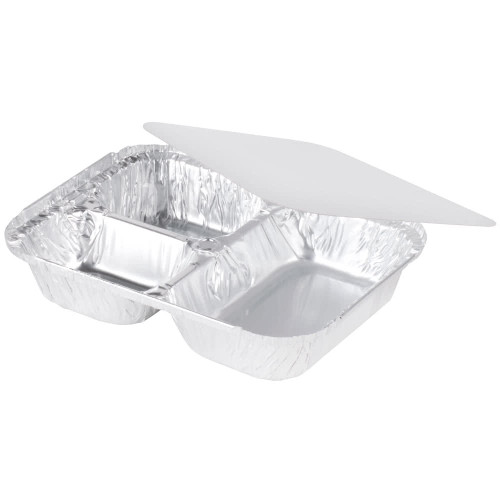 Disposable Aluminum 3 Compartment T.V Dinner Trays with Clear Lid #210P (10)
