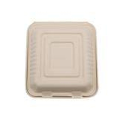 8 x 8  x 3 Molded Fiber 1 Compartment Hinged Take Out Container - Case of 200