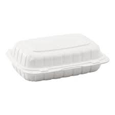 Medium White Takeout Boxes - 9x6 Mineral Filled Hinged Containers