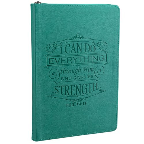 I Can Do Everything Through Him Zippered Turquoise Flexcover Journal