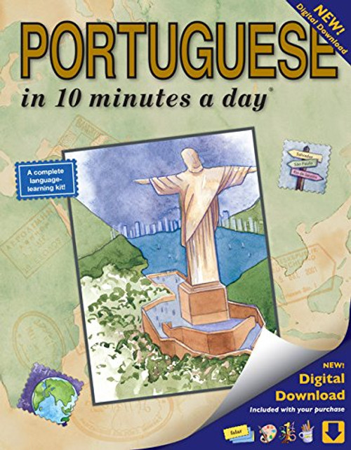 PORTUGUESE in 10 minutes a day: Language course for beginning and advanced study.  Includes Workbook, Flash Cards, Sticky Labels, Menu Guide, ... Grammar.  Bilingual Books, Inc. (Publisher)