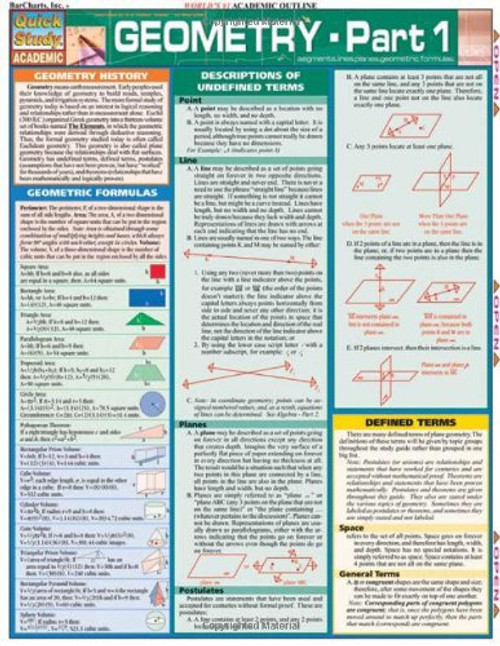 Geometry Part 1 (Quickstudy Reference Guides - Academic)