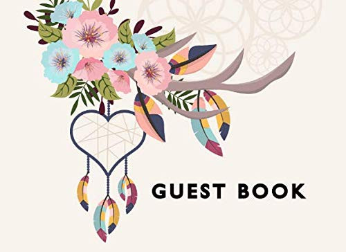 Guest Book: Boho Floral Heart Dream Catcher Bridal Shower Wedding Baby Shower or Anniversary Single Sided Sign In Guestbook