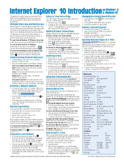 Internet Explorer 10 Introduction for Windows 8 Quick Reference Guide (Cheat Sheet of Instructions, Tips & Shortcuts - Laminated Card)