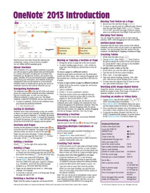 OneNote 2013 Introduction Quick Reference Guide (Cheat Sheet of Instructions, Tips & Shortcuts - Laminated Card)