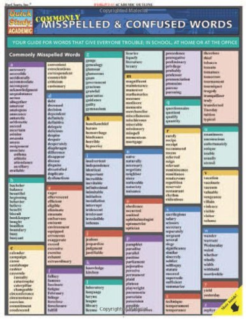 Commonly Misspelled And Confused Words (Quick Study Academic)