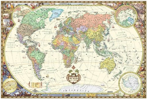 Antique Style World Wall Map (Wall Map, Laminated) (Illustrated World Map) (Map)