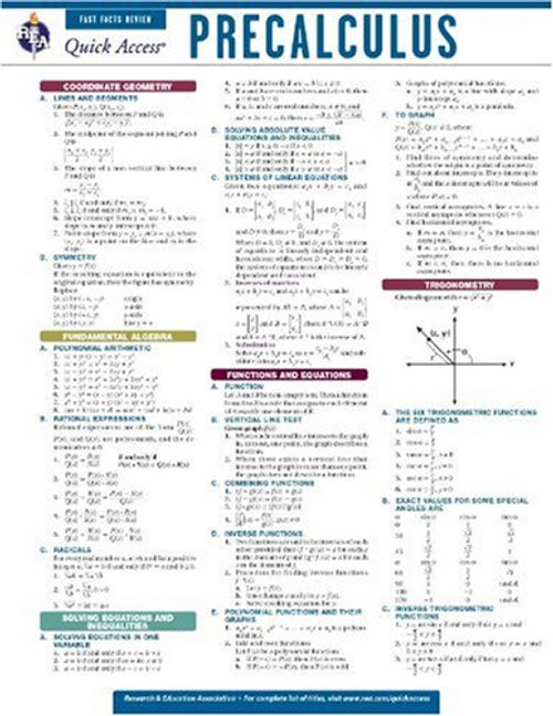 Precalculus - REA's Quick Access Reference Chart (Quick Access Reference Charts)