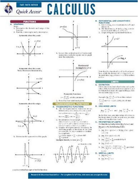 Calculus - REA's Quick Access Reference Chart (Quick Access Reference Charts)