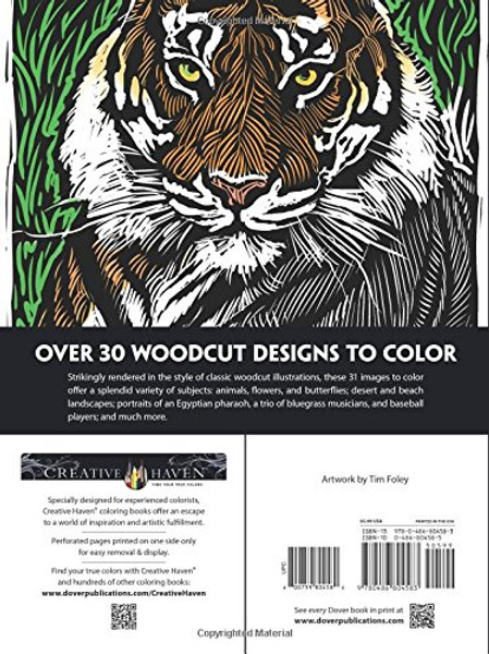 Creative Haven Woodcut Designs Coloring Book: Diverse Designs on a Dramatic Black Background (Adult Coloring)