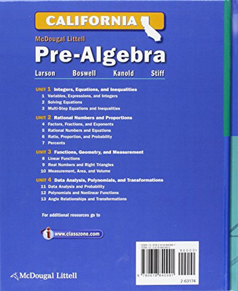 McDougal Littell Middle School Math California: Student Edition Pre-Algebra 2008