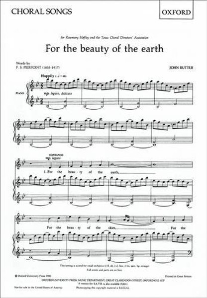For the Beauty of the Earth: SS (or SA) Vocal Score
