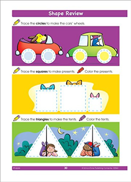 SCHOOL ZONE - Shapes Workbook, Preschool, Ages 3 to 5, Get Ready!, Basic Shapes, Same or Different, Comparing, Contrasting, Illustrations and More! (Get Ready Books)