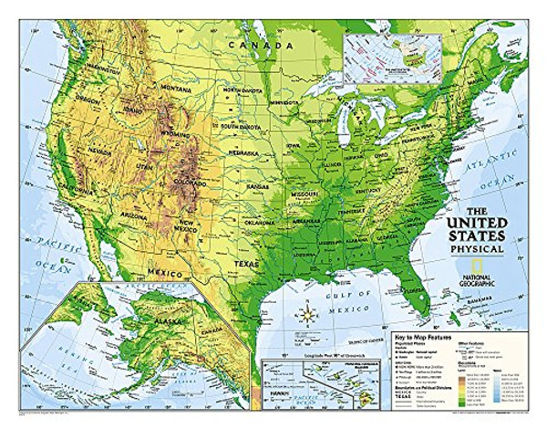 Kids Physical USA Education: Grades 4-12 [Laminated] (National Geographic Reference Map)