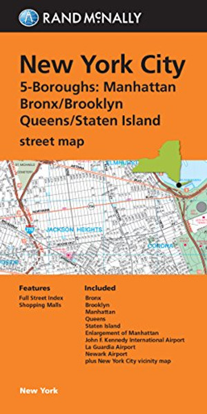 Folded Map: New York City 5 Boroughs (Manhattan/Bronx/Brooklyn/Queens/Staten Island)