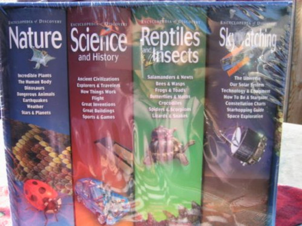 ENCYCLOPEDIA of DISCOVERIES : 4-BOOK-BOX SET (4-Volume-set: Nature, Science and History, Reptiles and Insects, Skywatching)