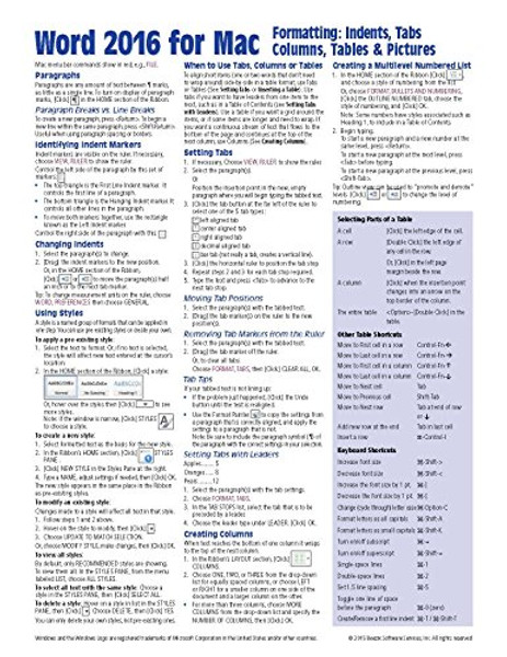 Word 2016 for Mac Formatting Quick Reference Guide (Cheat Sheet of Instructions, Tips & Shortcuts - Laminated Card)