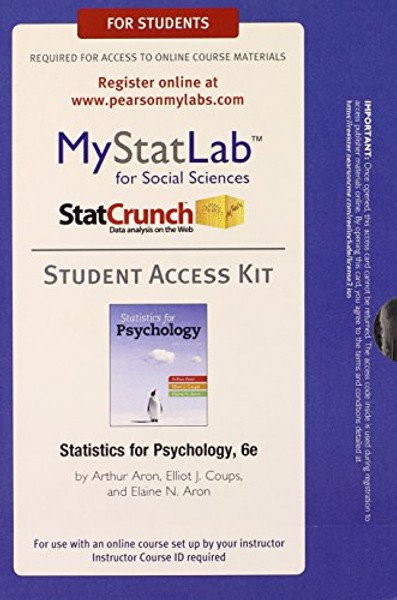 NEW MyLab Statistics  with Pearson eText -- Standalone Access Card -- for Statistics for Psychology (6th Edition) (Mystatlab)