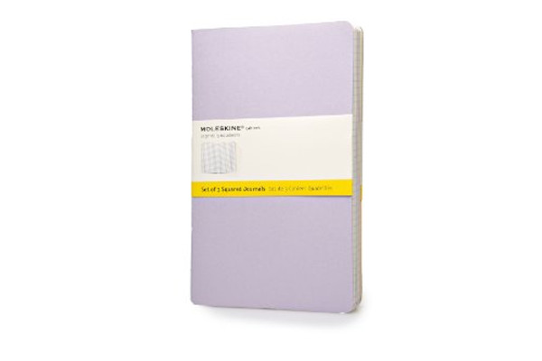 Moleskine Cahier Journal (Set of 3), Large, Squared, Persian Lilac, Frangipane Yellow, Peach Blossom Pink, Soft Cover (5 x 8.25)