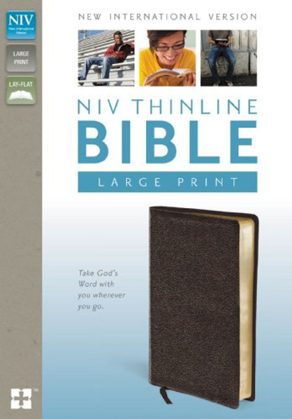 NIV, Thinline Bible, Large Print, Bonded Leather, Brown, Red Letter Edition
