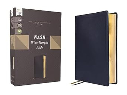 NASB Wide Margin Bible Genuine Leather Calfskin Navy Red Letter