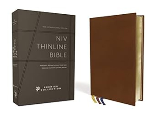 NIV Thinline Bible Premium Goatskin Leather Brown Premier