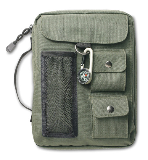 Compass Bible Cover Zippered with Handle Nylon Green Large