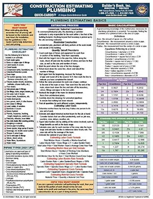 Construction Estimating Plumbing Quick-Card