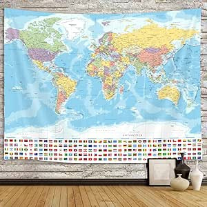 World Map Tapestry Wall Hanging Educational Wall Tapestry