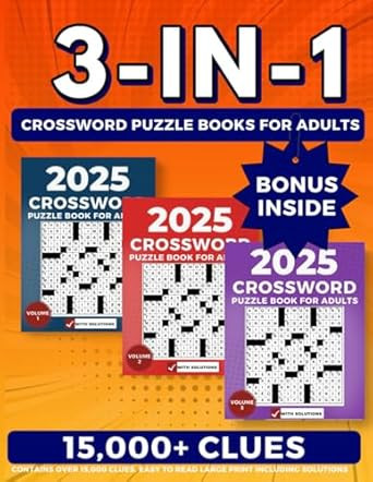Ultimate 3 in 1 Crossword Puzzle Books for Adults