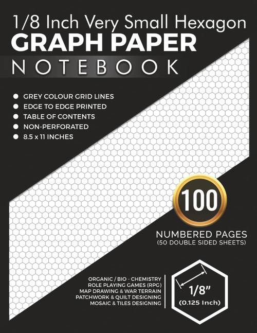 1/8 Inch Very Small Size Hexagon Grid Graph Paper Notebook