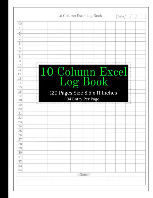 10 Column Excel Log Book: Small Business Supplies Ledger Book to Record